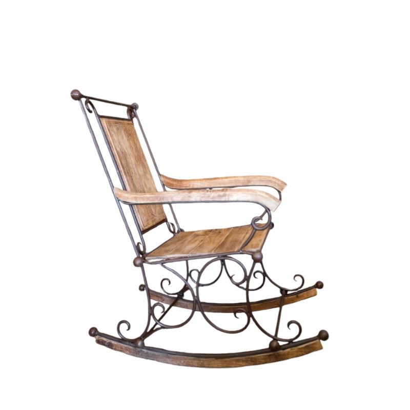 French Provincial Garden Wrought Iron and Wood Rocking Chair for sale ...