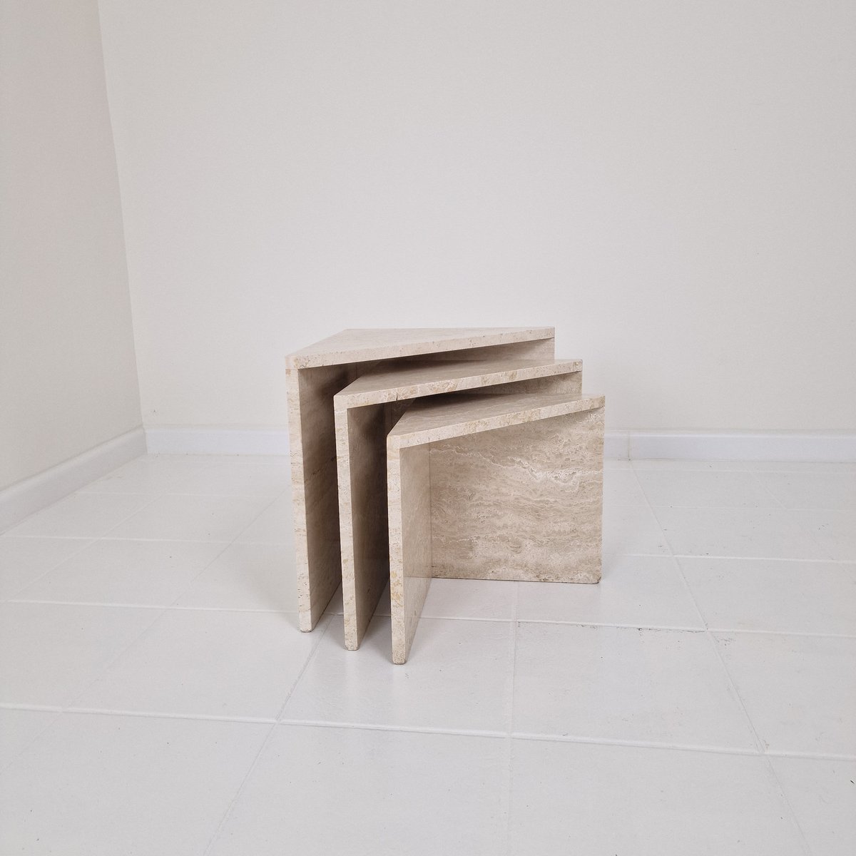 Italian Travertine Nesting Tables, 1980s, Set of 3 for sale at Pamono