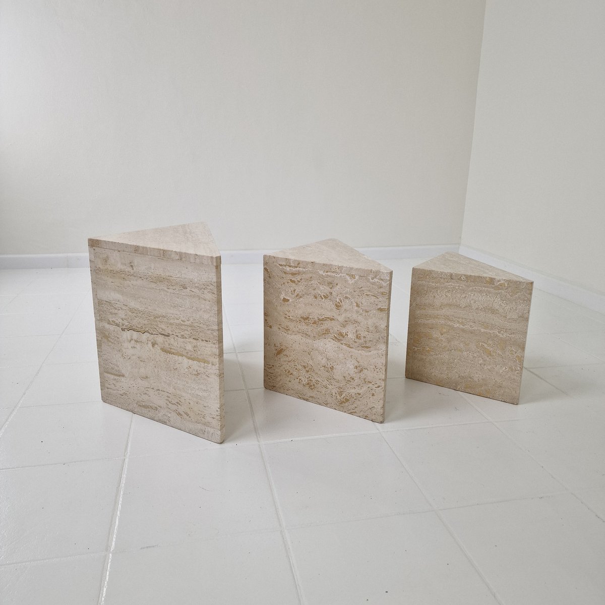 Italian Travertine Nesting Tables, 1980s, Set of 3 for sale at Pamono