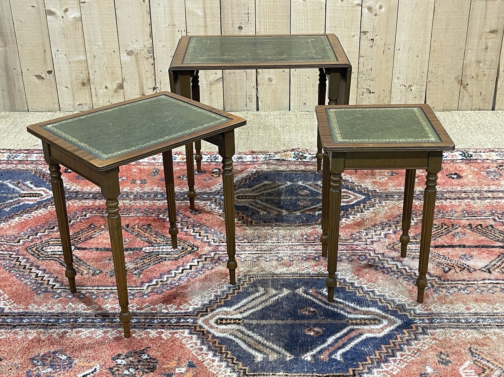 Vintage Nesting Tables in Mahogany and Leather Top, 1950s, Set of 3 for ...