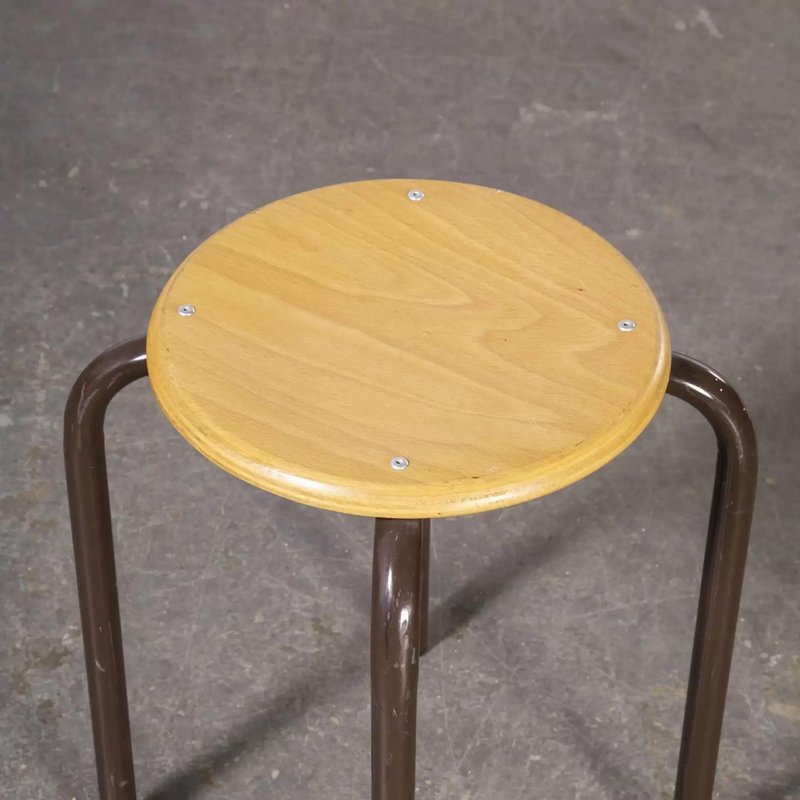 French Brown Stacking School Stool, 1960s for sale at Pamono