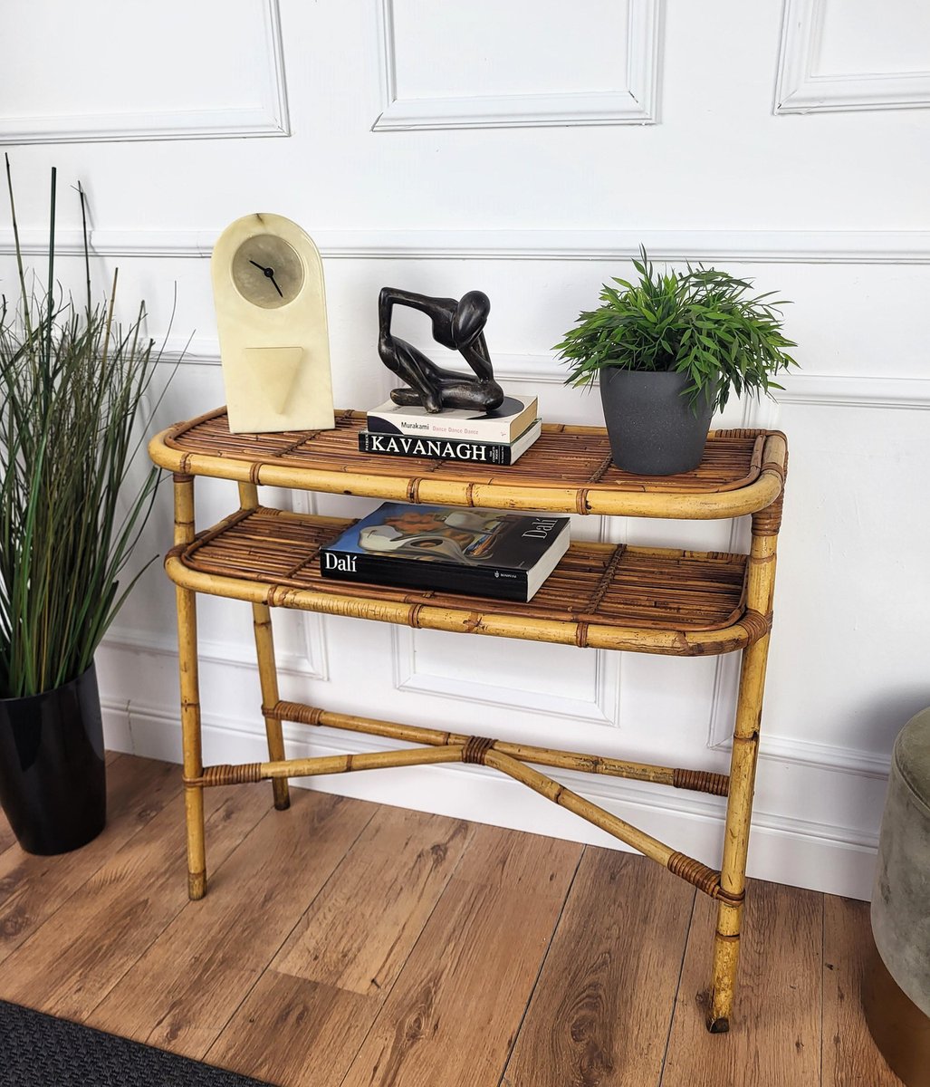 Maison Riviera Rattan Console Table Bohemian Italian Bamboo Rattan Riviera Wall Console Table, 1960s for ...