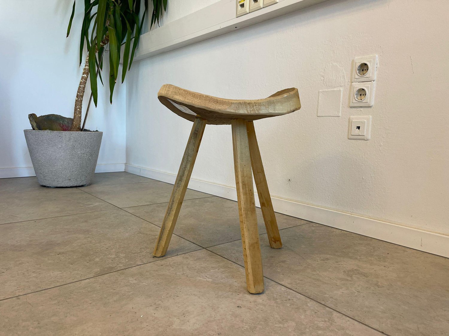 Rustic Spruce Wood Stool for sale at Pamono