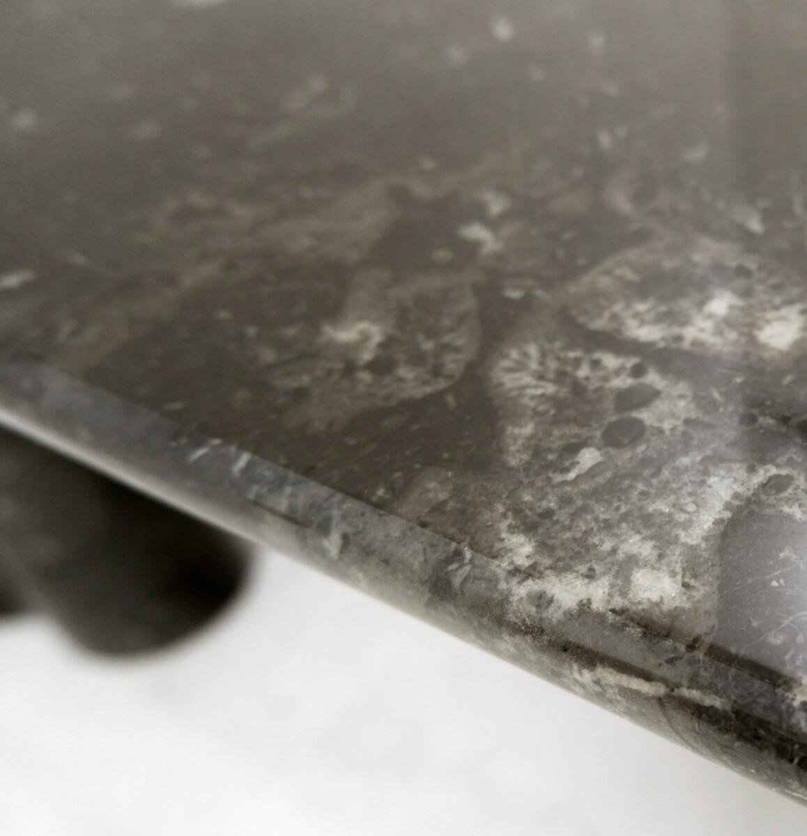 Round Black Marble Mid-Century Modern Coffee Table with Metal Base