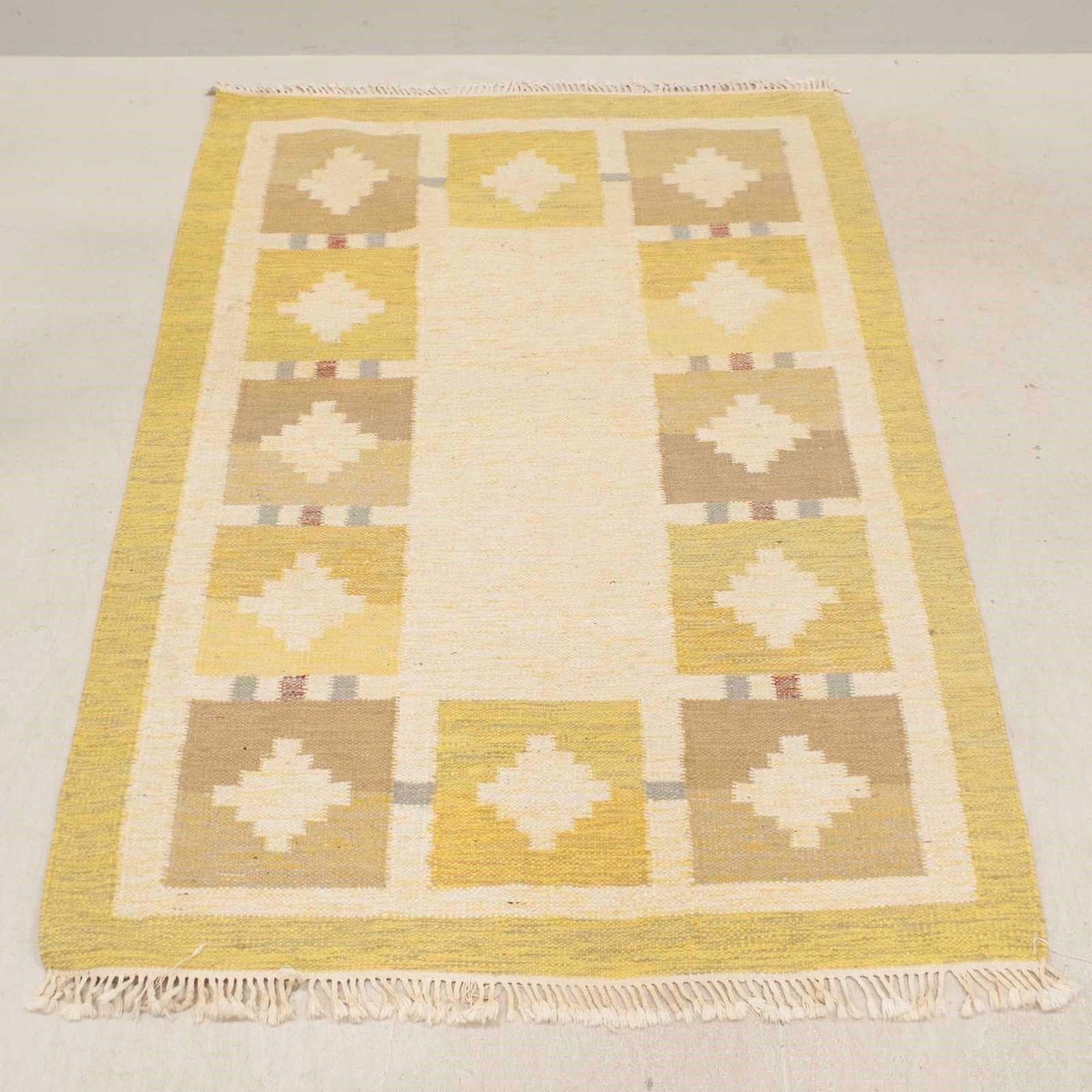 Scandinavian Modern Yellow and Beige Rölakan Flatweave Rug, Sweden ...