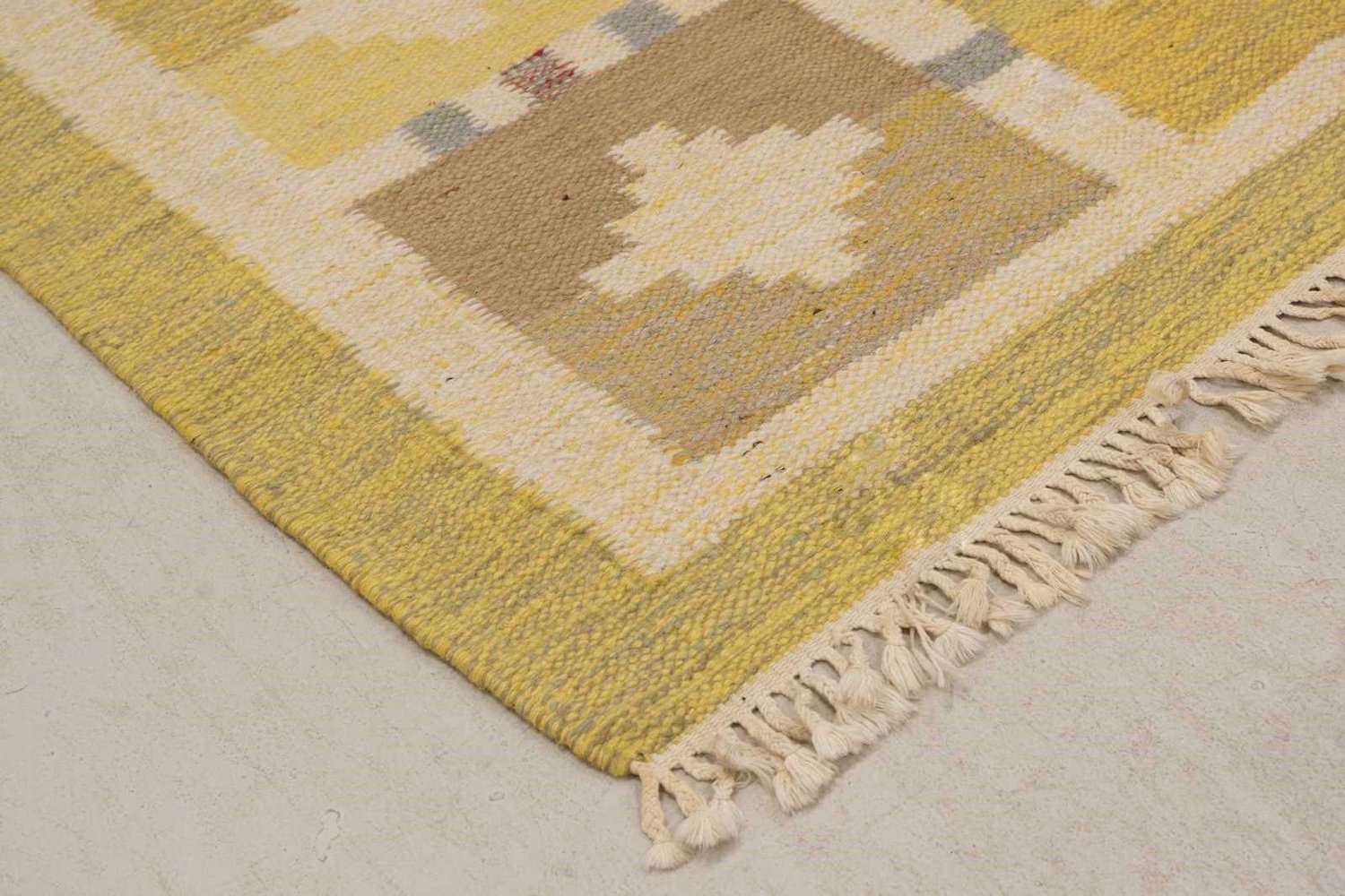 Scandinavian Modern Yellow and Beige Rölakan Flatweave Rug, Sweden ...