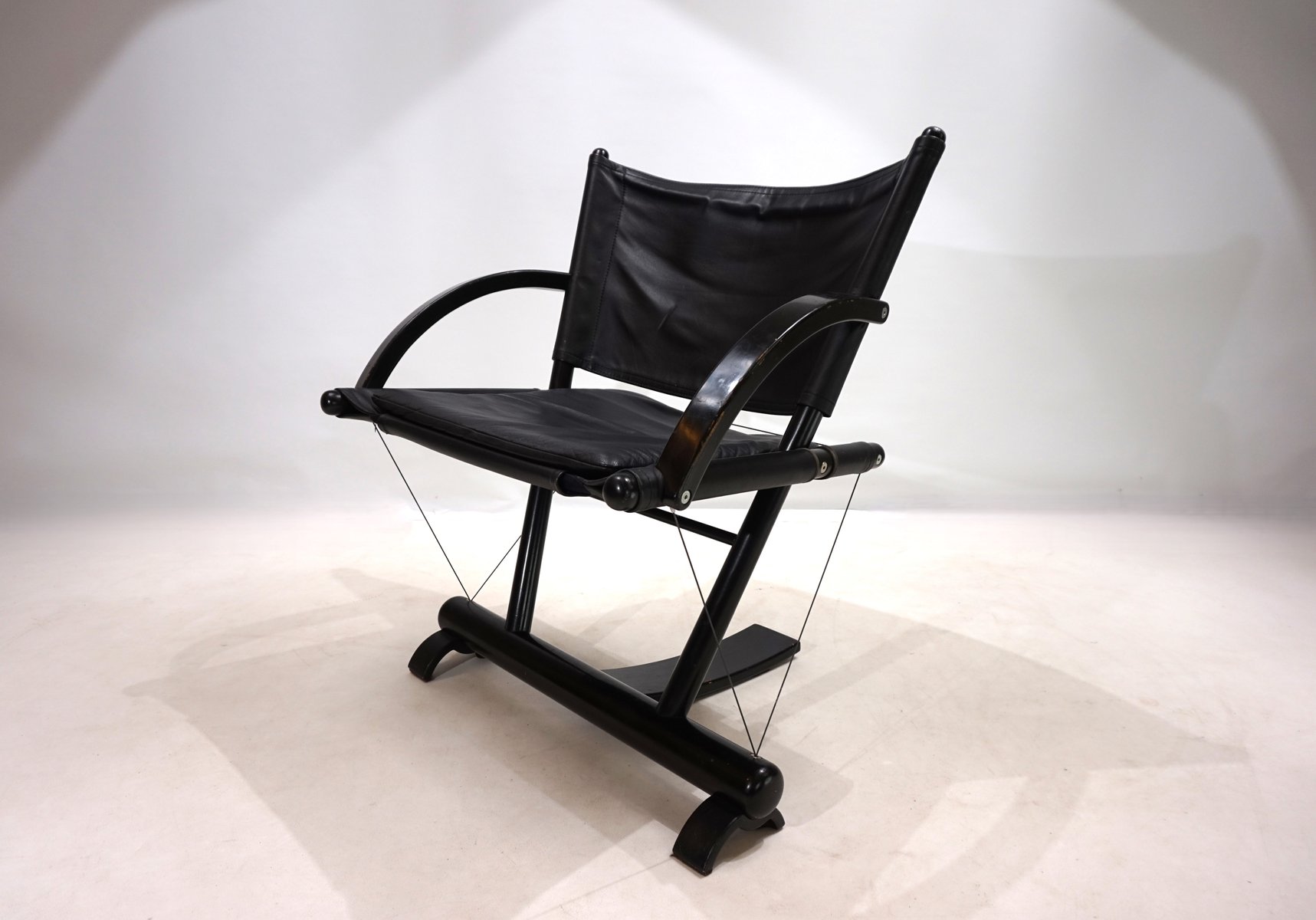 Vintage String Leather Lounge Chair from Weishäupl Werkstätten, 1980 ...
