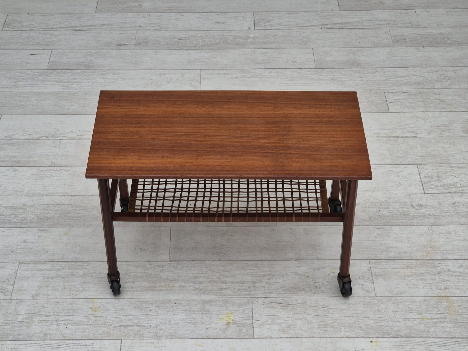 Danish Rattan & Teak Side Table, 1970s for sale at Pamono