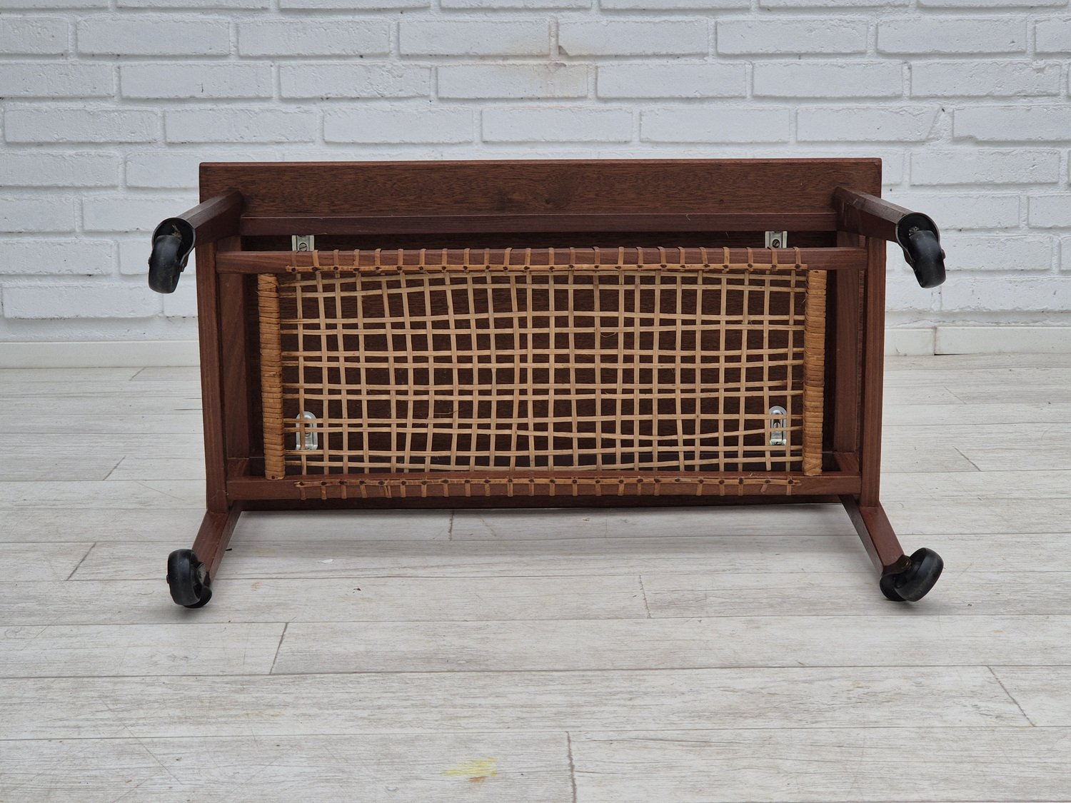 Danish Rattan & Teak Side Table, 1970s for sale at Pamono