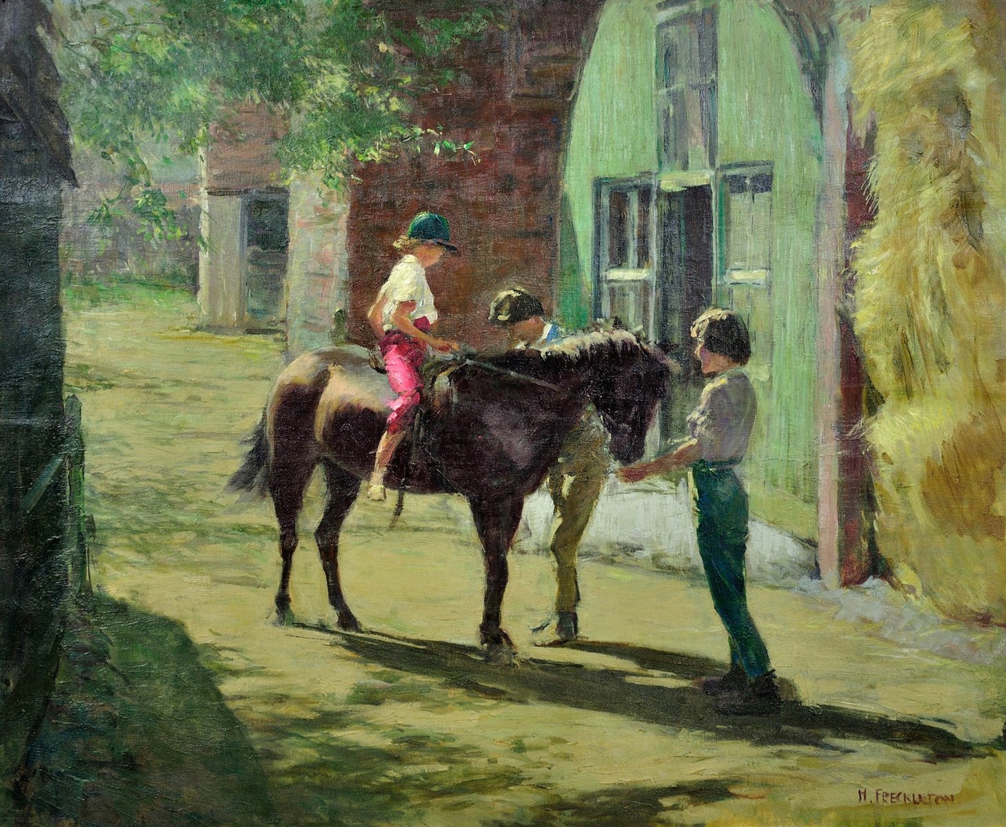 Jeremy Freckleton Harry Freckleton, Children with Their Pony in the Stableyard, 1960s ...