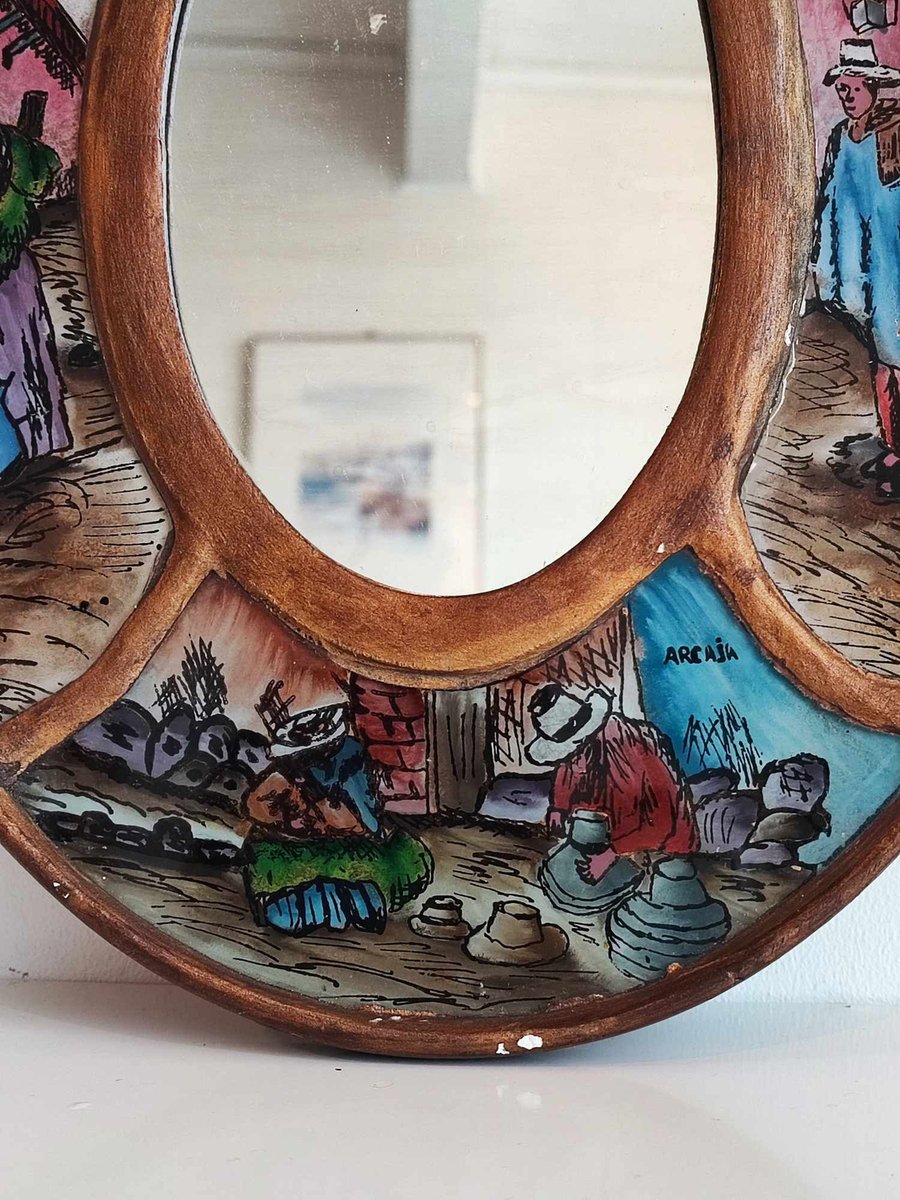 Peruvian Mirror Painted on Glass, 1950s for sale at Pamono