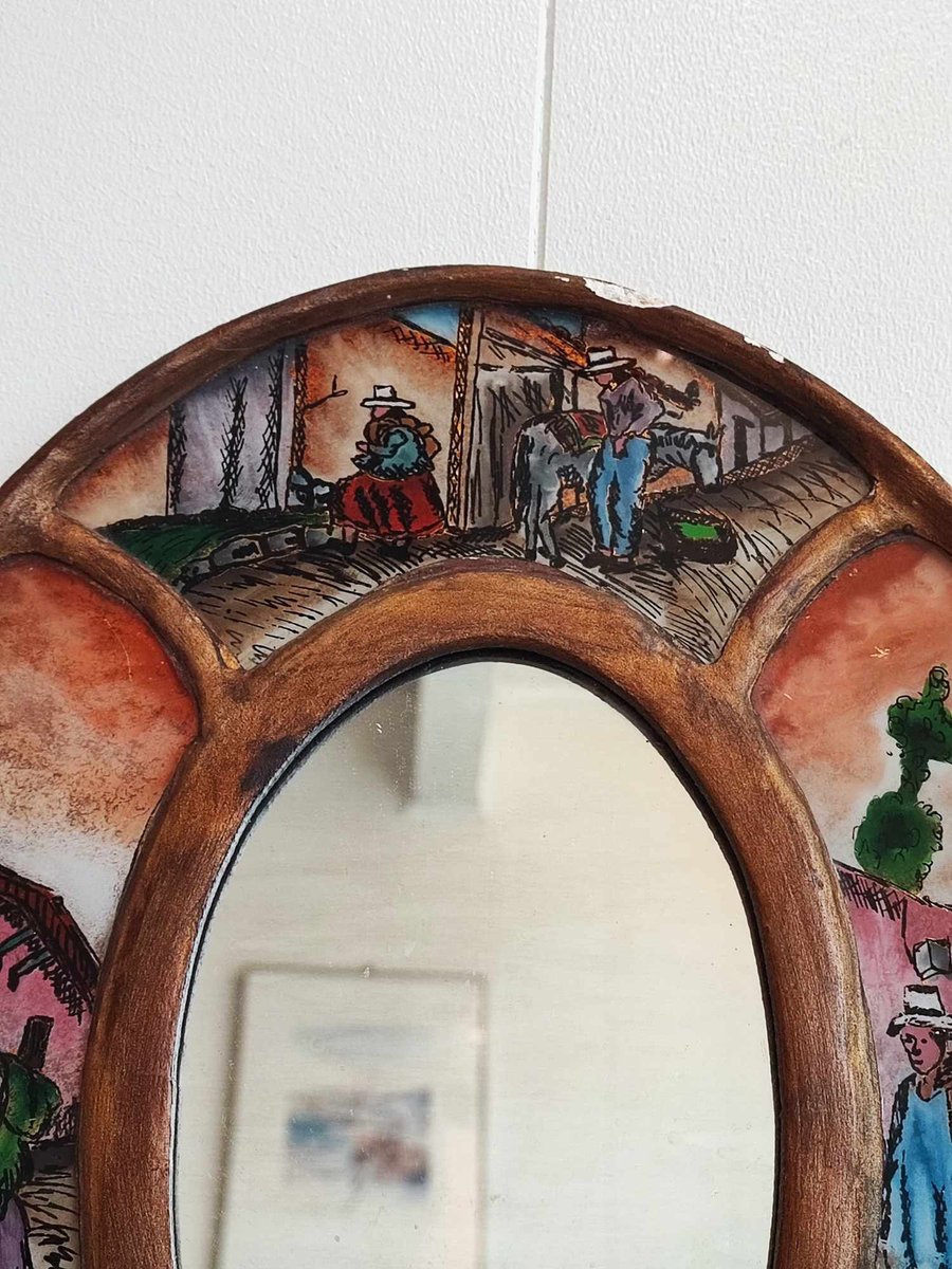 Peruvian Mirror Painted on Glass, 1950s for sale at Pamono