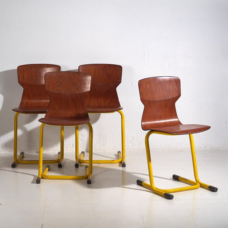 Vintage Yellow Dining Room Chairs, 1950, Set of 4 for sale at Pamono
