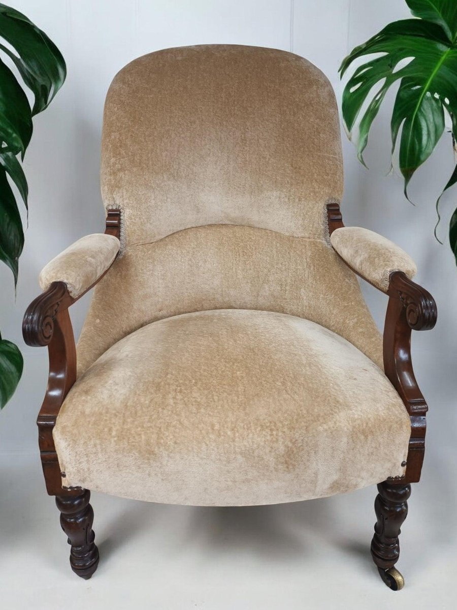 Antique Library Lounge Chair in Velour for sale at Pamono