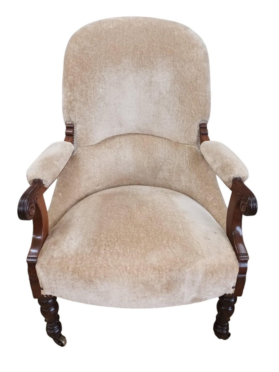 Antique Library Lounge Chair in Velour for sale at Pamono