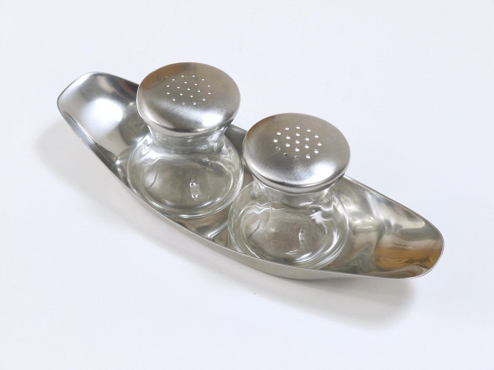 Mid-Century Salt Pepper Shakers with Tray attributed to Wilhelm