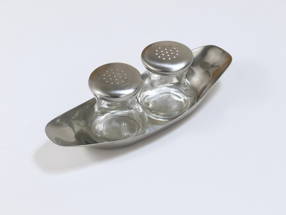 Mid-Century Salt Pepper Shakers with Tray attributed to Wilhelm