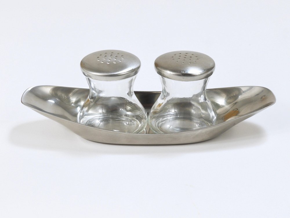 Mid-Century Salt Pepper Shakers with Tray attributed to Wilhelm