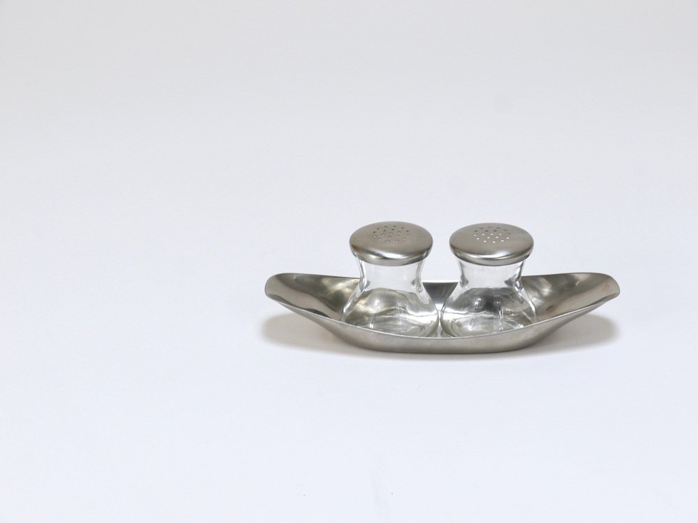 Mid-Century Salt Pepper Shakers with Tray attributed to Wilhelm