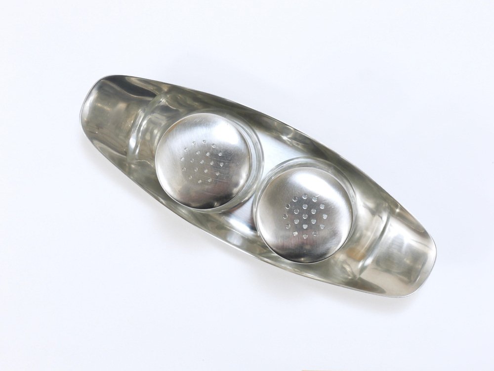 Mid-Century Salt Pepper Shakers with Tray attributed to Wilhelm