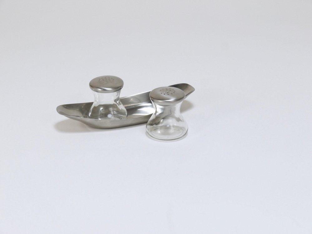 Mid-Century Salt Pepper Shakers with Tray attributed to Wilhelm