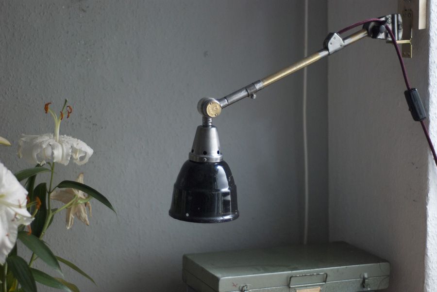 Vintage Reading Lamp With Enameled Reflector By Curt