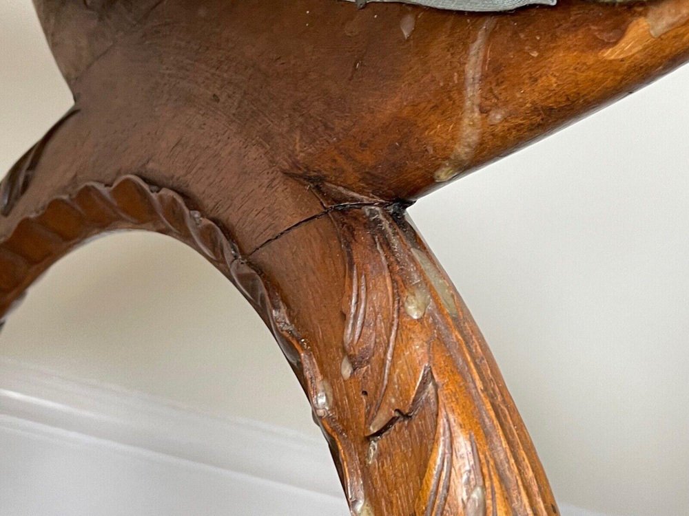 British X Frame Window Stool in Carved Walnut with Hunting Dog Heads ...