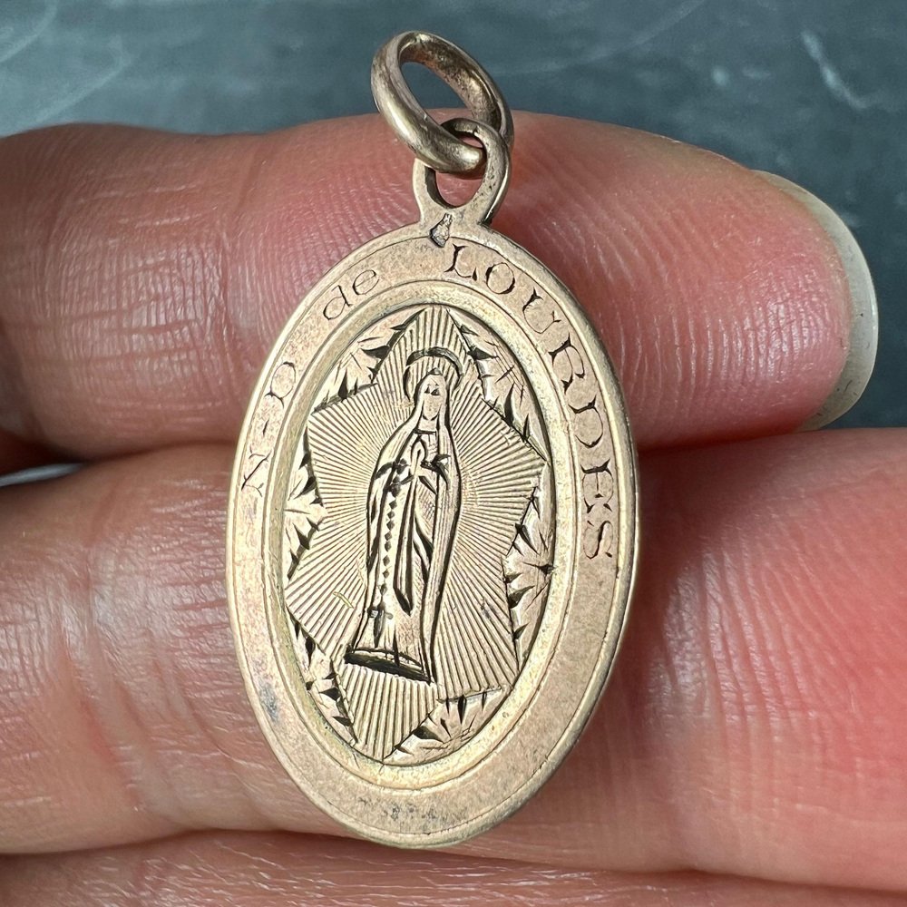 French Virgin Mary Notre Dame De Lourdes 18k Rose Gold Medal Charm ...