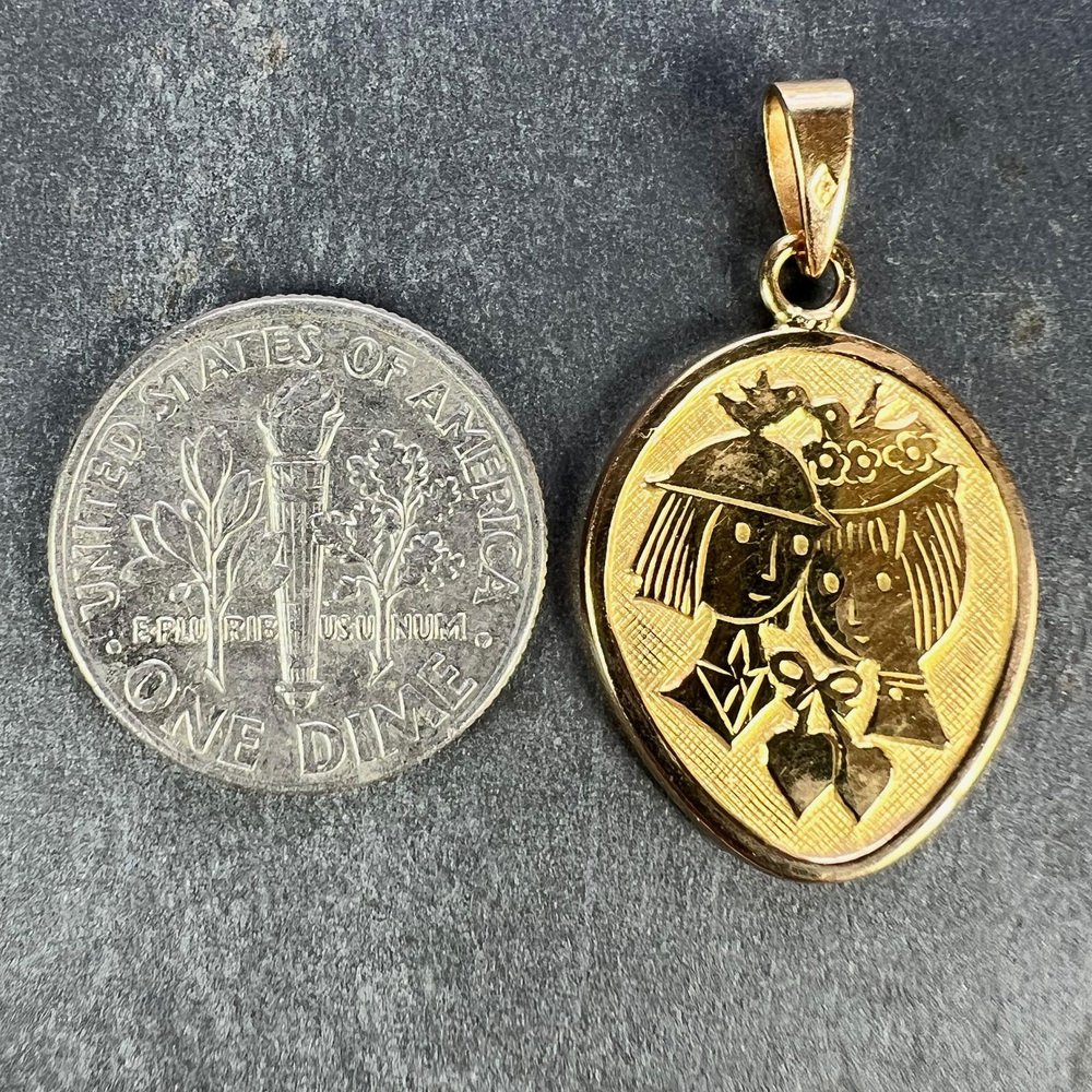 Pendentif Cœur "Les Amoureux De Peynet" En Or 18 Carats (750/1000) - 2,21 Grammes - Occasion