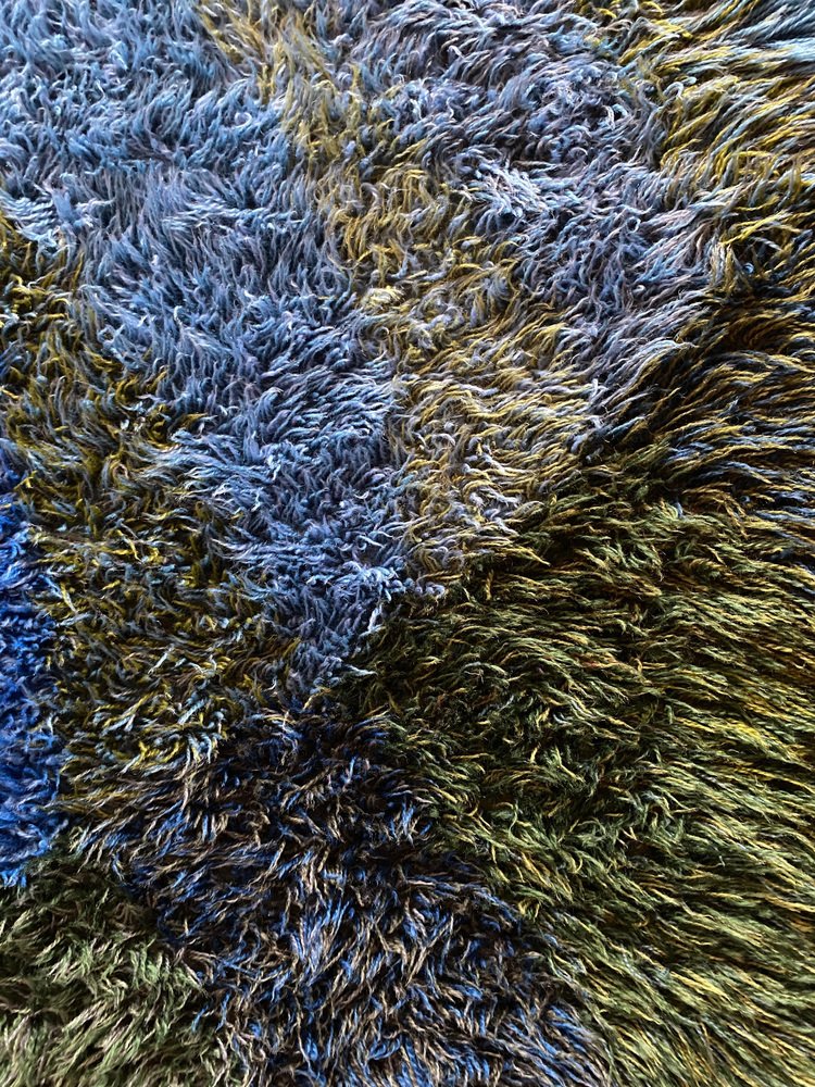 Mid-Century Modern High Pile Blue Rya Rug, Sweden, 1960s for sale at Pamono