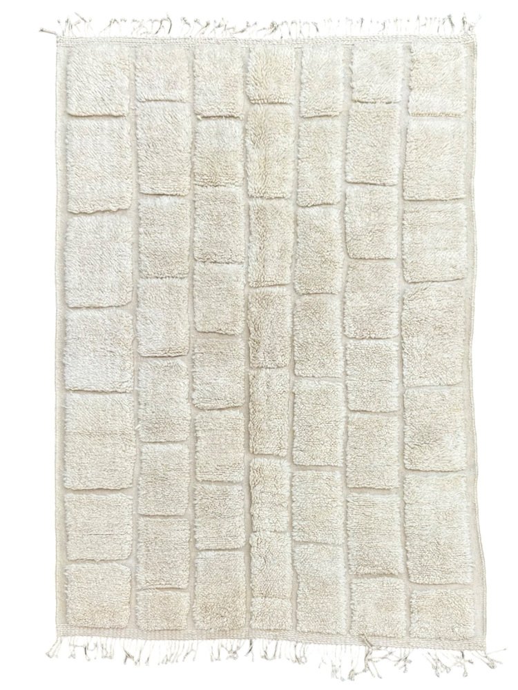 Moroccan Rug with Textured Cream Squares, 1990s for sale at Pamono