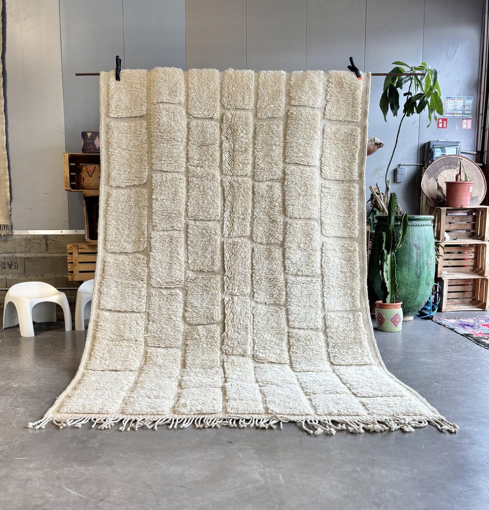 Moroccan Rug with Textured Cream Squares, 1990s for sale at Pamono