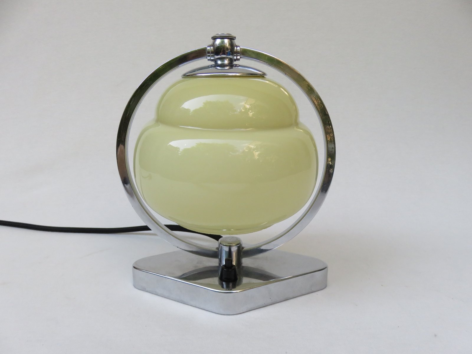 Vintage Art Deco Chrome & Beige Glass Bedside Lamps, Set of 2 for sale