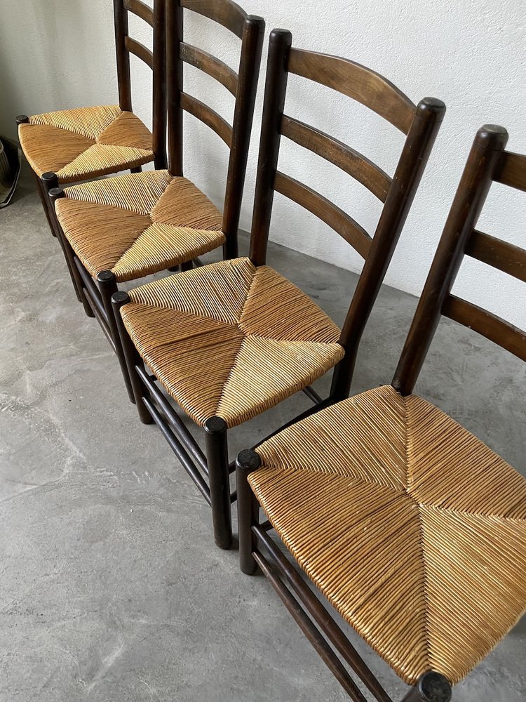 Straw Chair Straw Chairs by Dudouyt, 1950s, Set of 4 for sale at Pamono