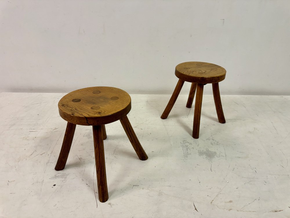 Rustic Oak Milking Stool, 1960s for sale at Pamono