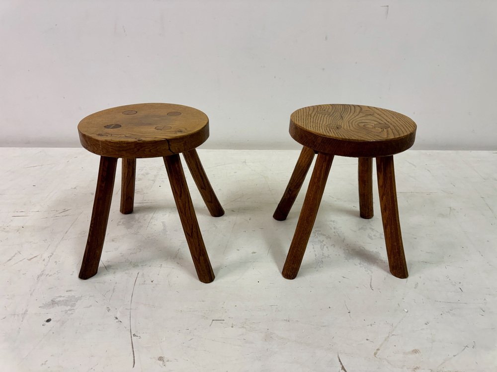 Rustic Oak Milking Stool, 1960s for sale at Pamono