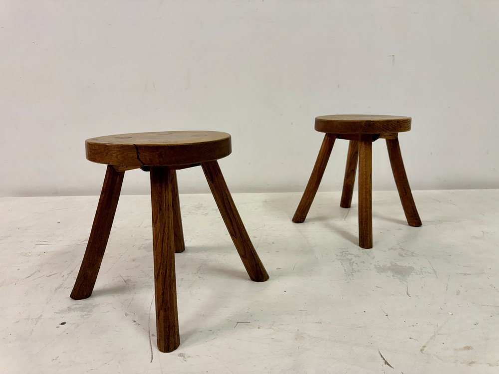 Rustic Oak Milking Stool, 1960s for sale at Pamono