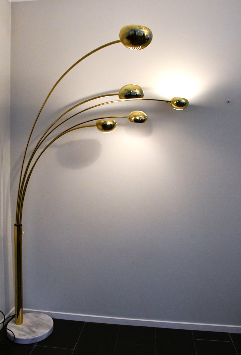 Vintage Swedish Five Arm Brass and Marble Base Floor Lamp, 1980s for ...
