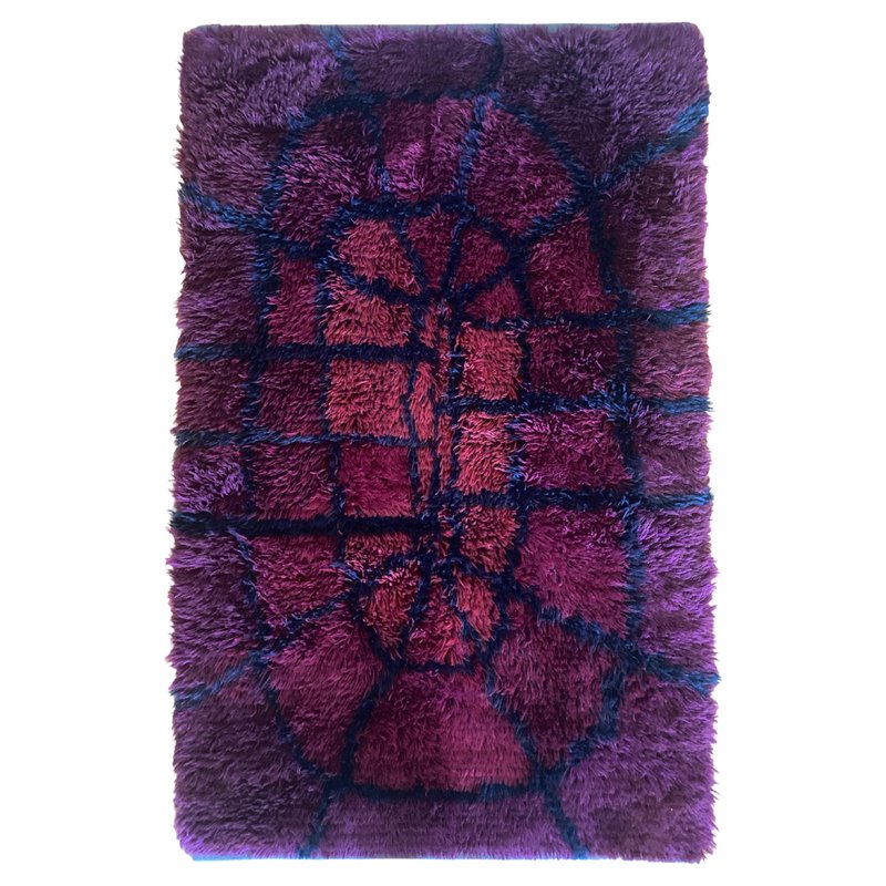 Large Red Rya Rugs Mid-Century Modern Bordeaux Red Rya Rug by Gull-Britt Johansson for ...