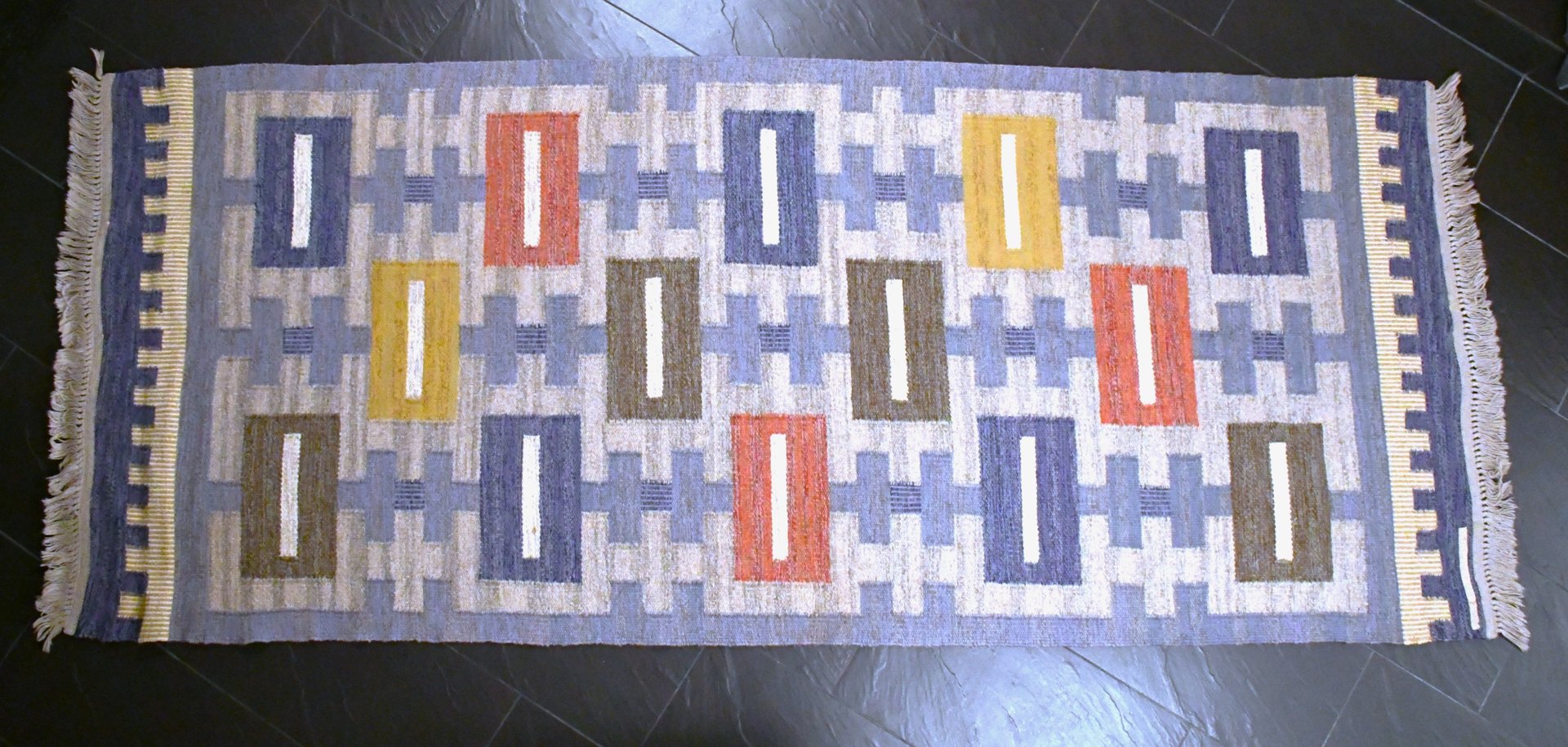 1950 Wool Rug Vintage Swedish Handwoven Röllakan Wool Rug by Konstfliten, 1950s for ...