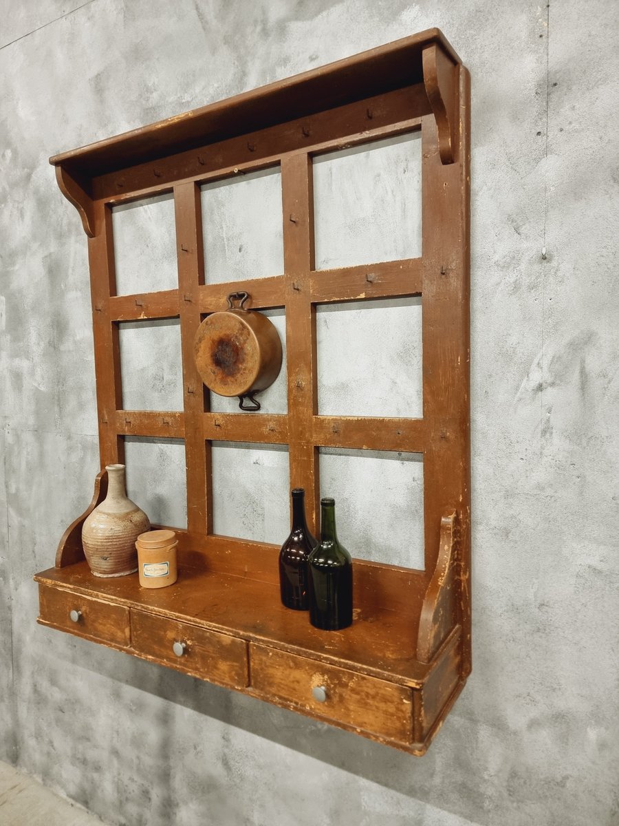 Vintage French Kitchen Wall Rack, 1930s for sale at Pamono