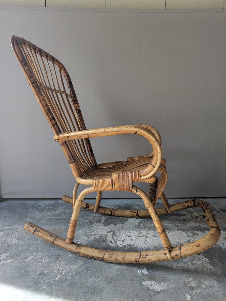 Rattan Rocking Chair, France, 1970s for sale at Pamono