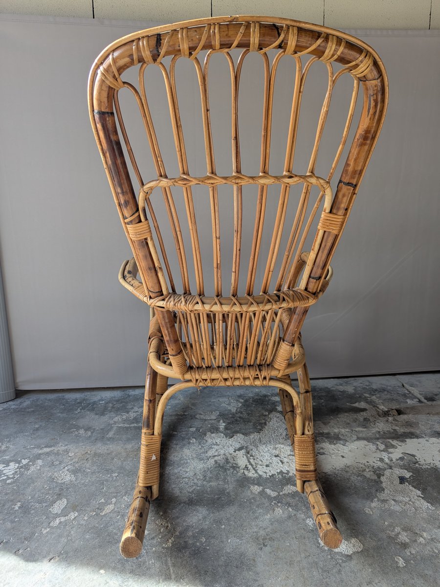 Rattan Rocking Chair, France, 1970s for sale at Pamono