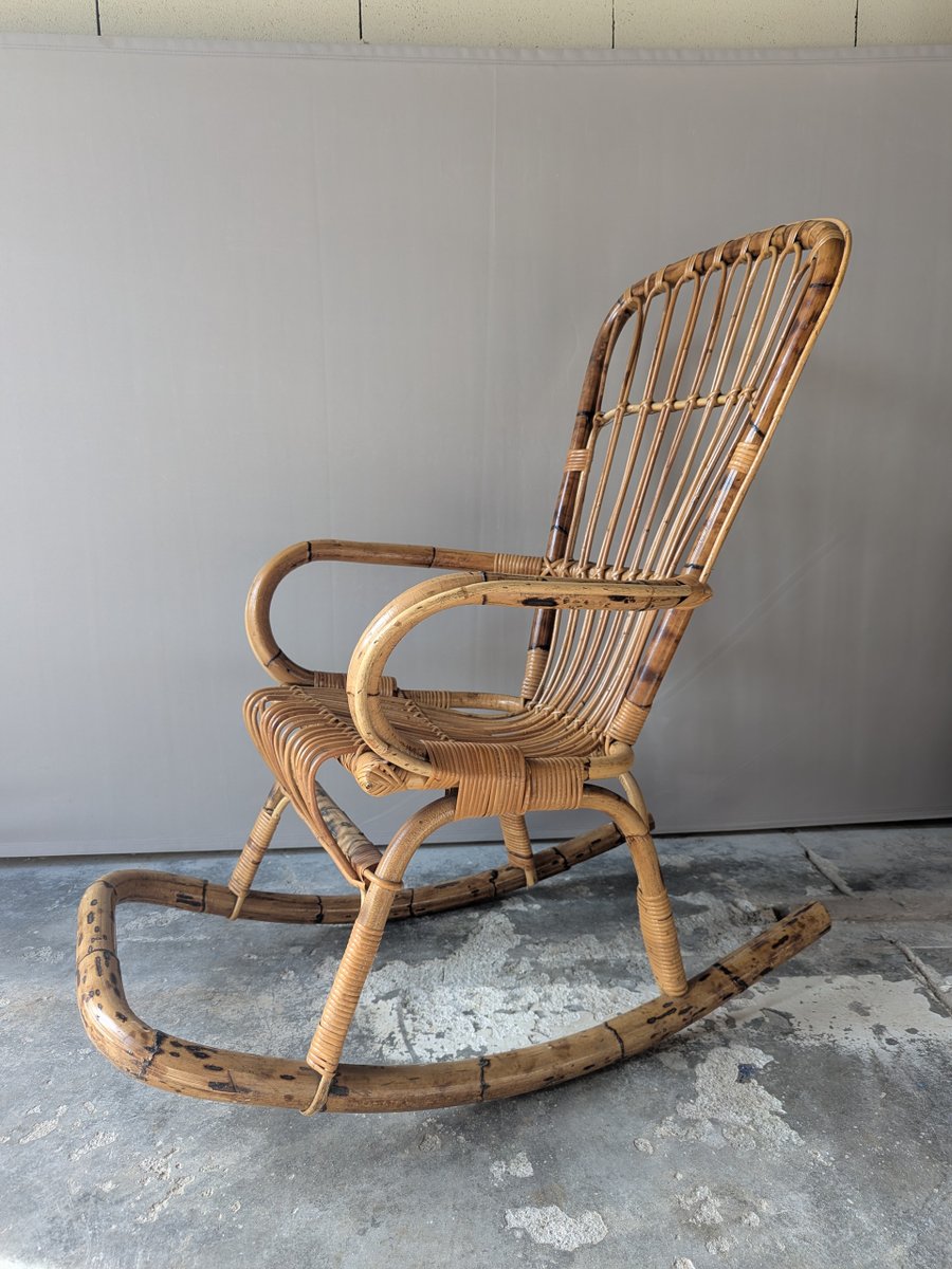 Rattan Rocking Chair, France, 1970s for sale at Pamono