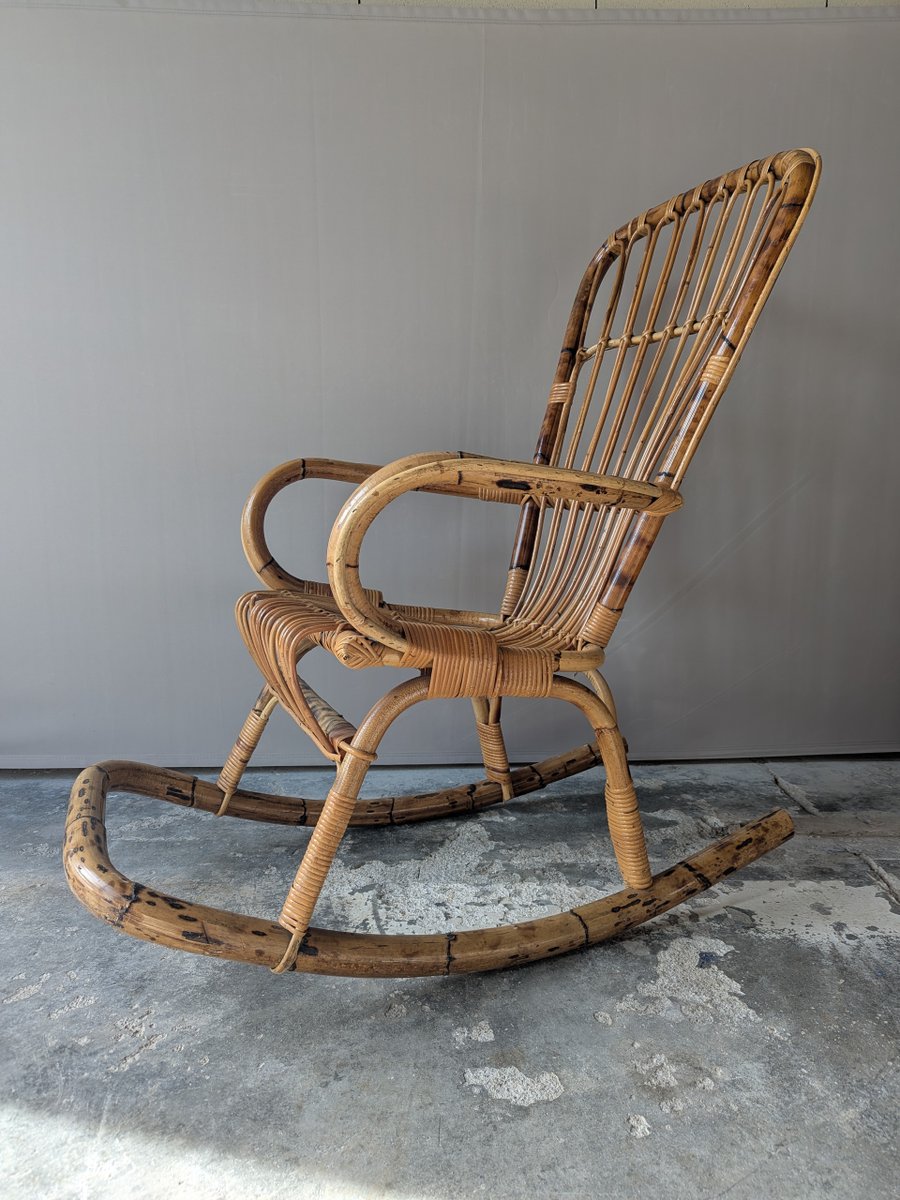 Rattan Rocking Chair, France, 1970s for sale at Pamono