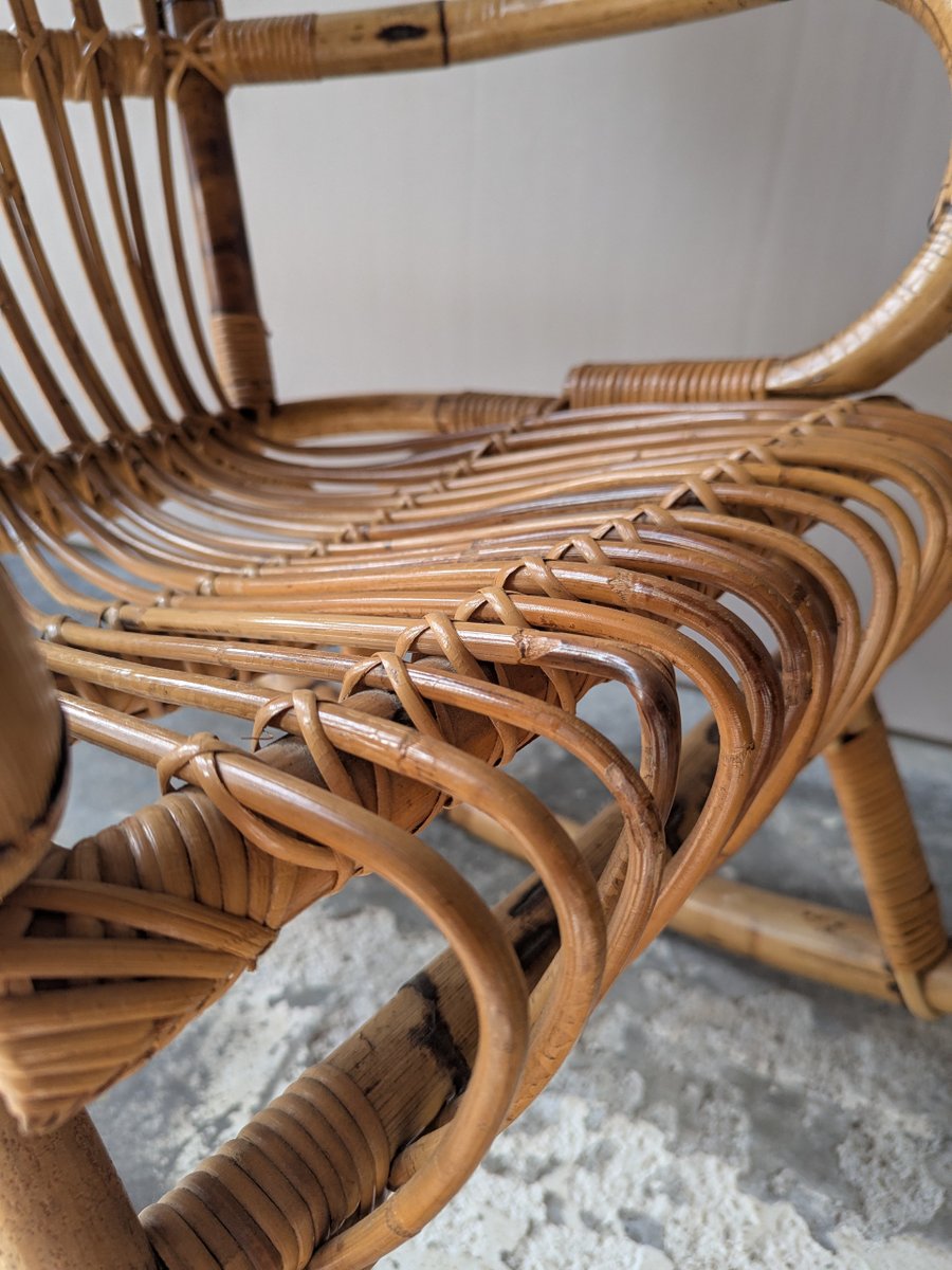 Rattan Rocking Chair, France, 1970s for sale at Pamono
