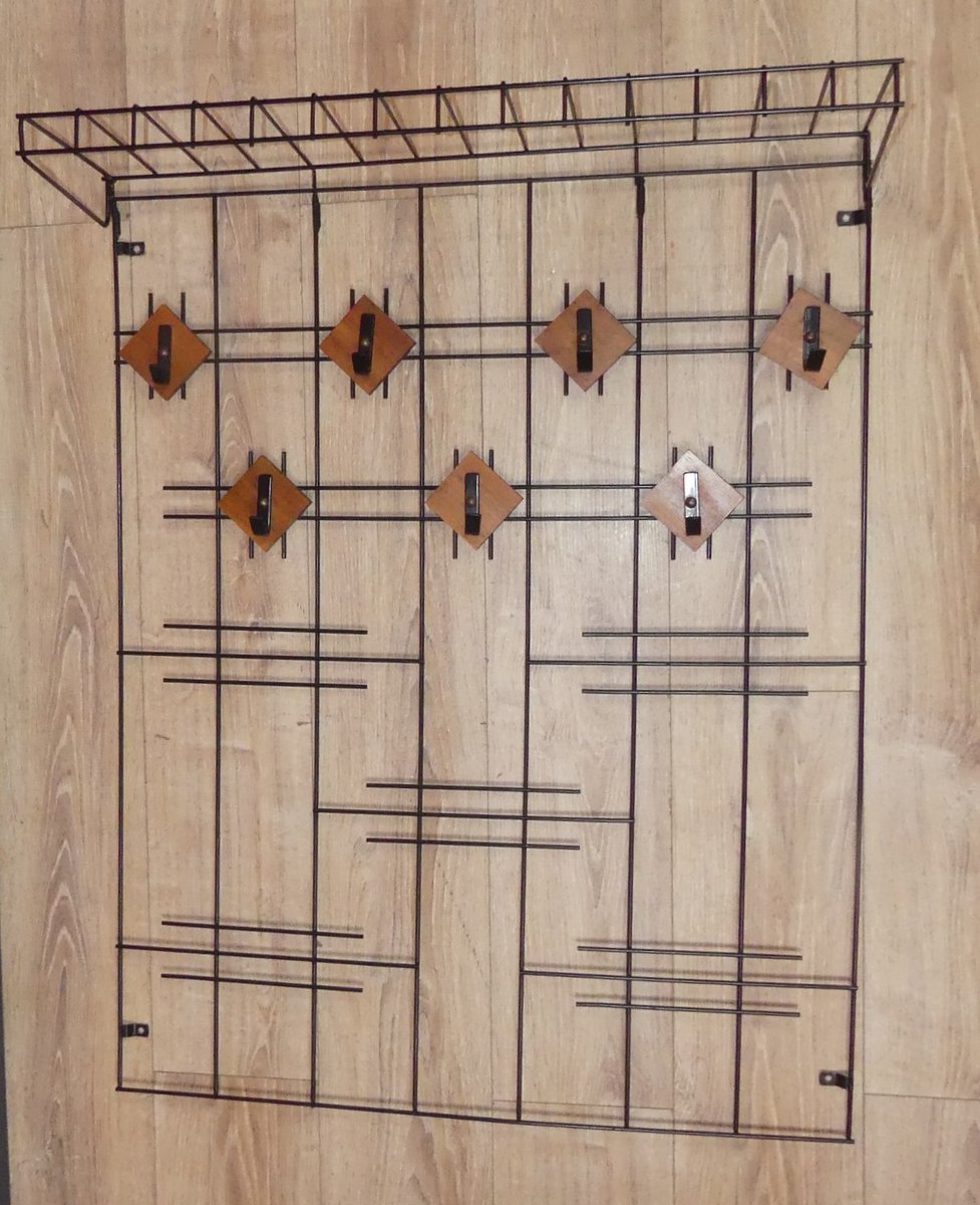 Vintage String Wardrobe Black Wire Frame with Teak Elements and Hat ...