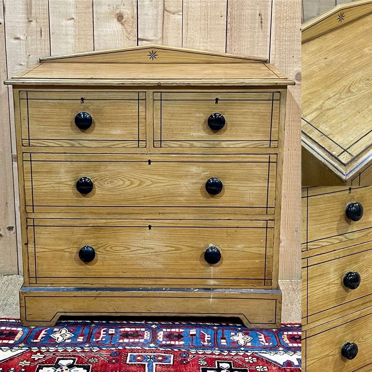 19th Century English Chest of Drawers in Fir with Its Black Porcelain ...