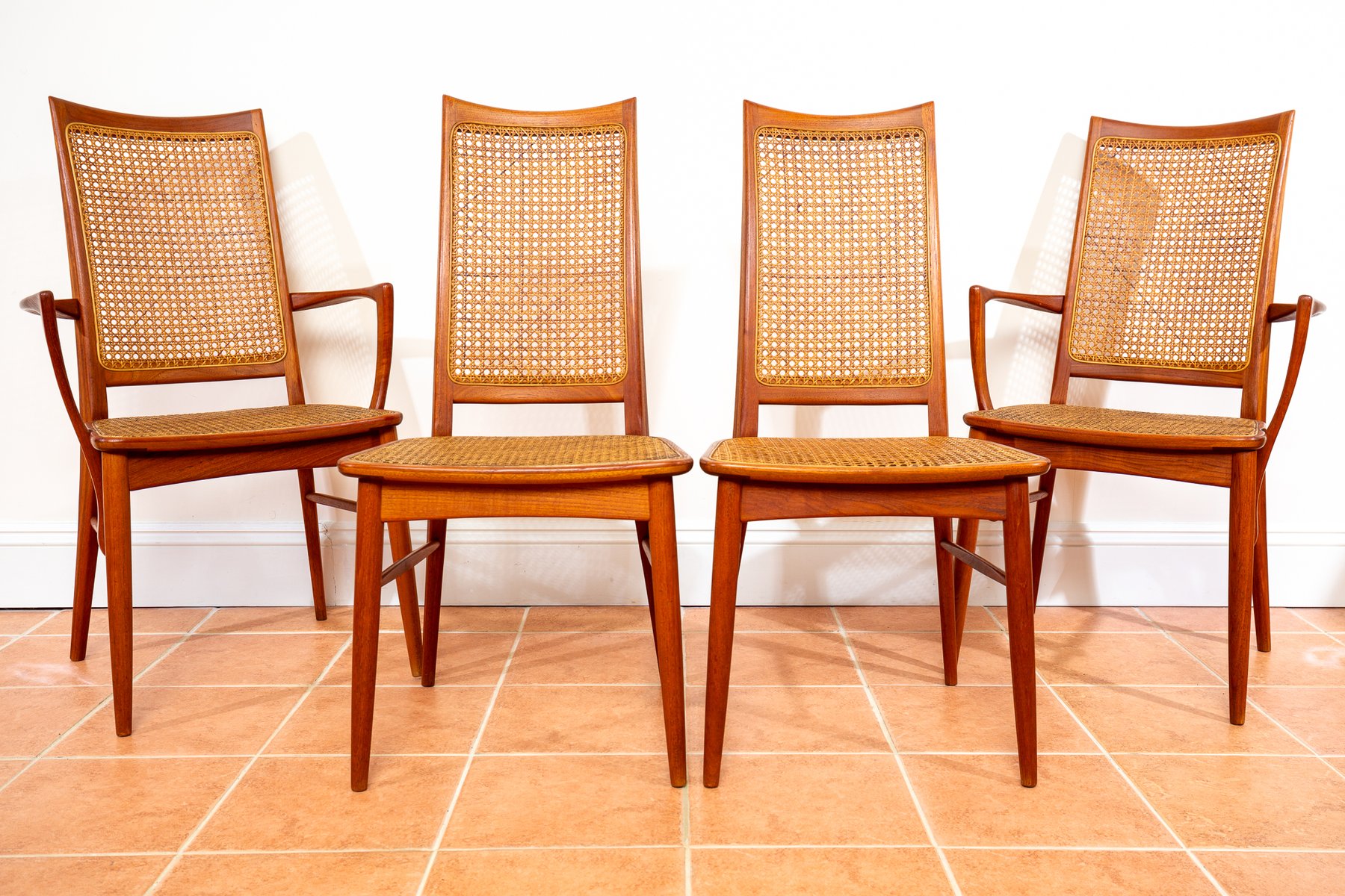 Danish Teak Rattan Cane Chairs by Niels Koefoed for Koefoeds Hornslet ...