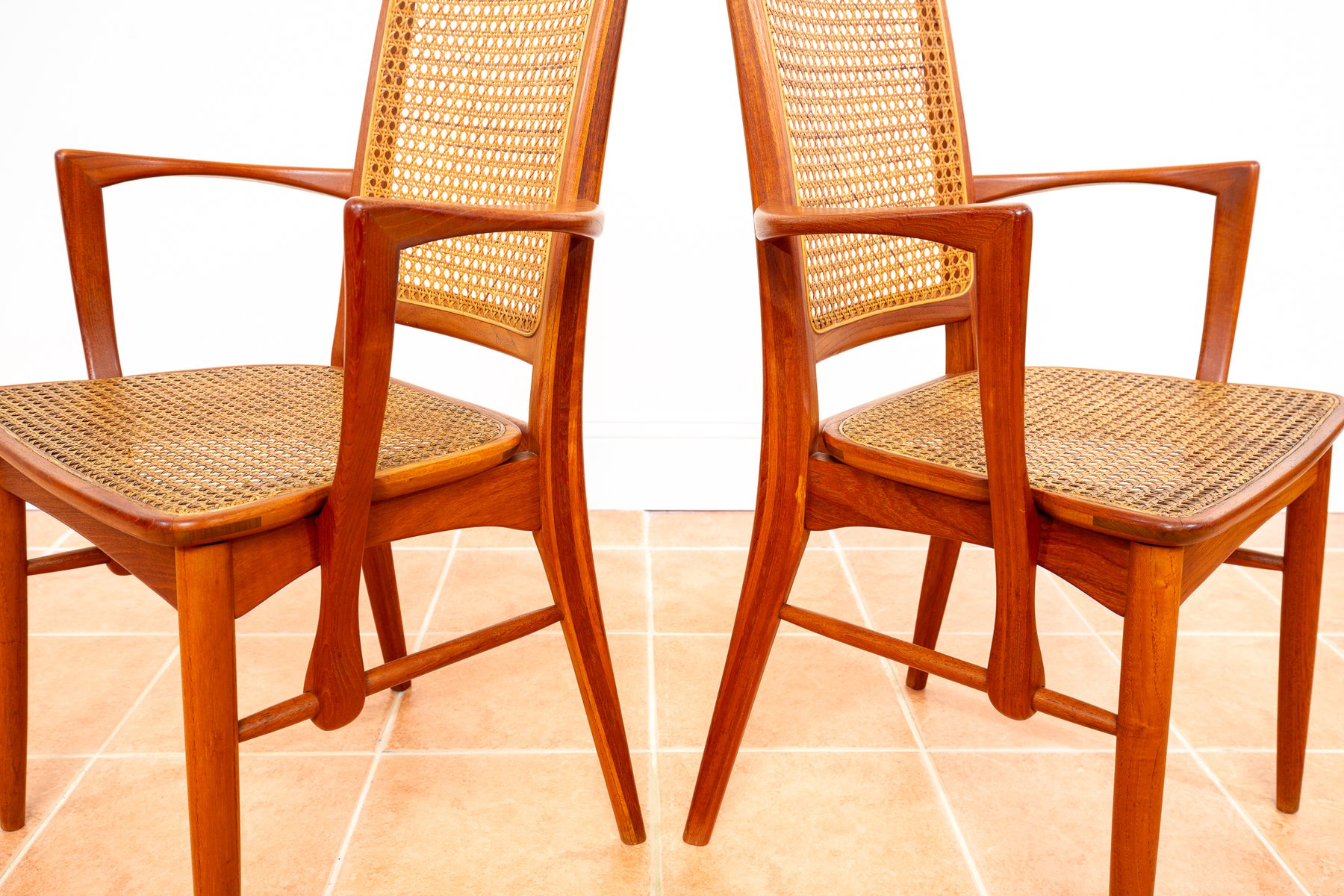 Danish Teak Rattan Cane Chairs by Niels Koefoed for Koefoeds Hornslet ...
